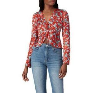 Love, Whit by Whitney Port Satin Floral Long Sleeve Blouse